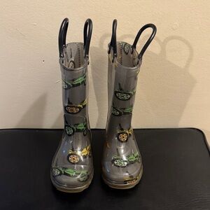 Kids Gray Tractor Rain Boots